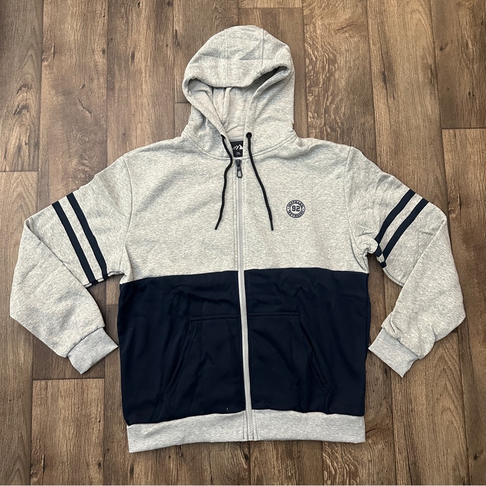 Casual Sporty Full Zip Hoodie Men’s Size 2XL Gray Blue